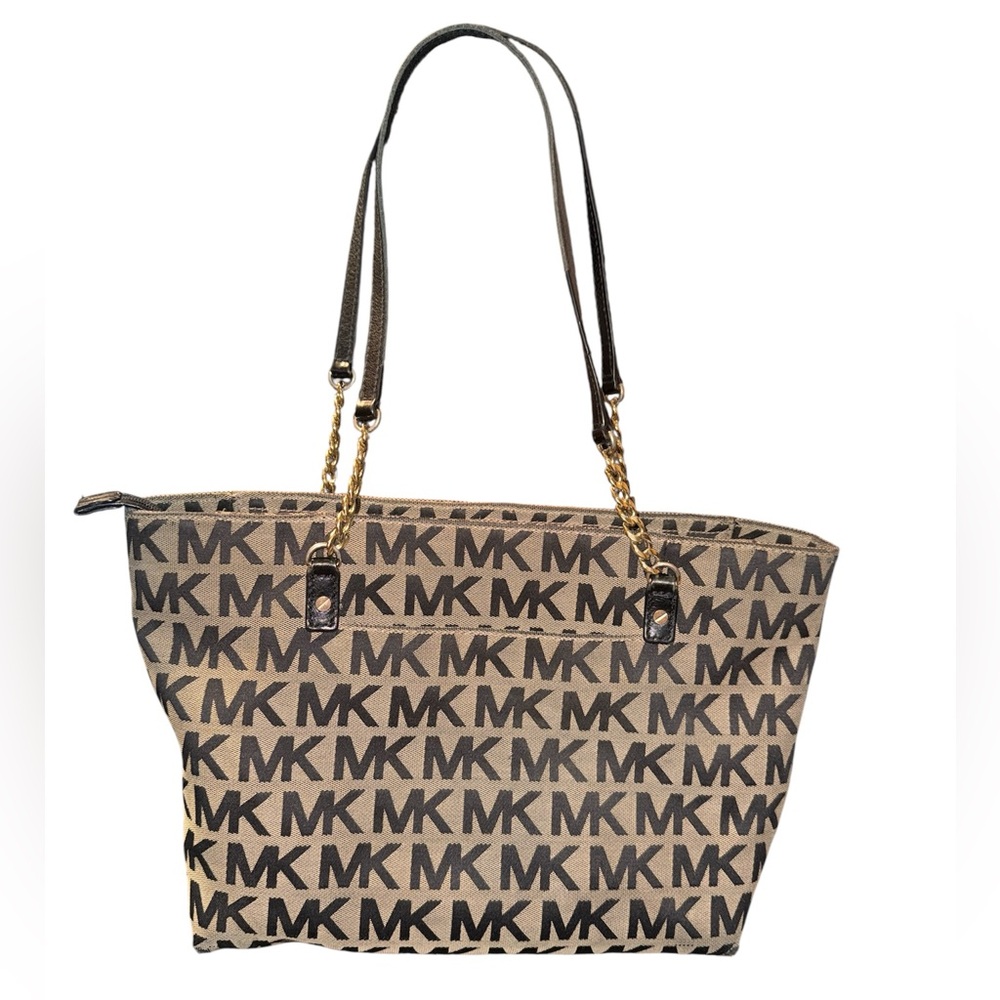 Michael Kors Monogram Black and Tan Tote Bag